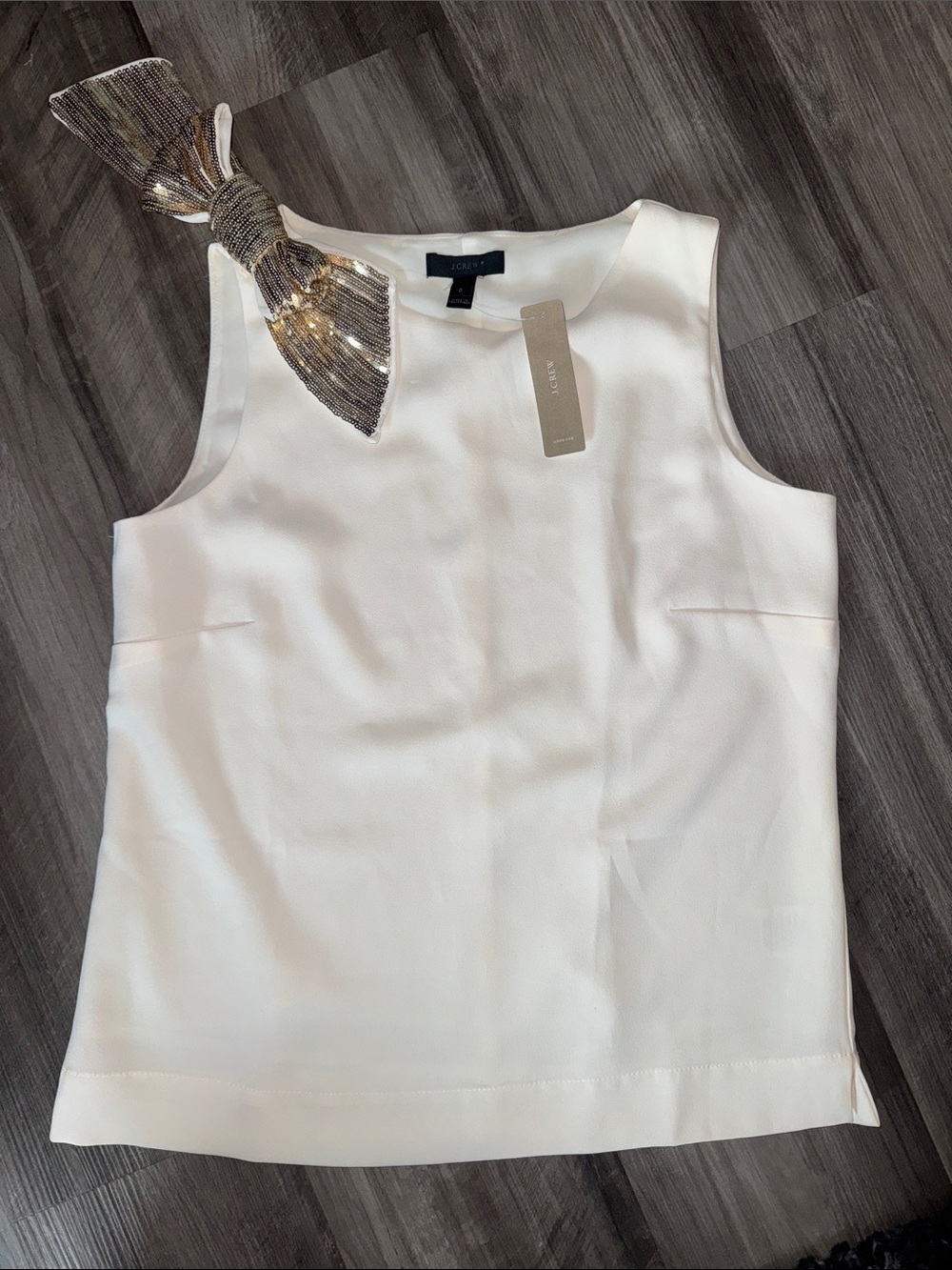 NEW J.Crew Drapey tank shirt shoulder bow gold sequins 0 sleeveless holiday